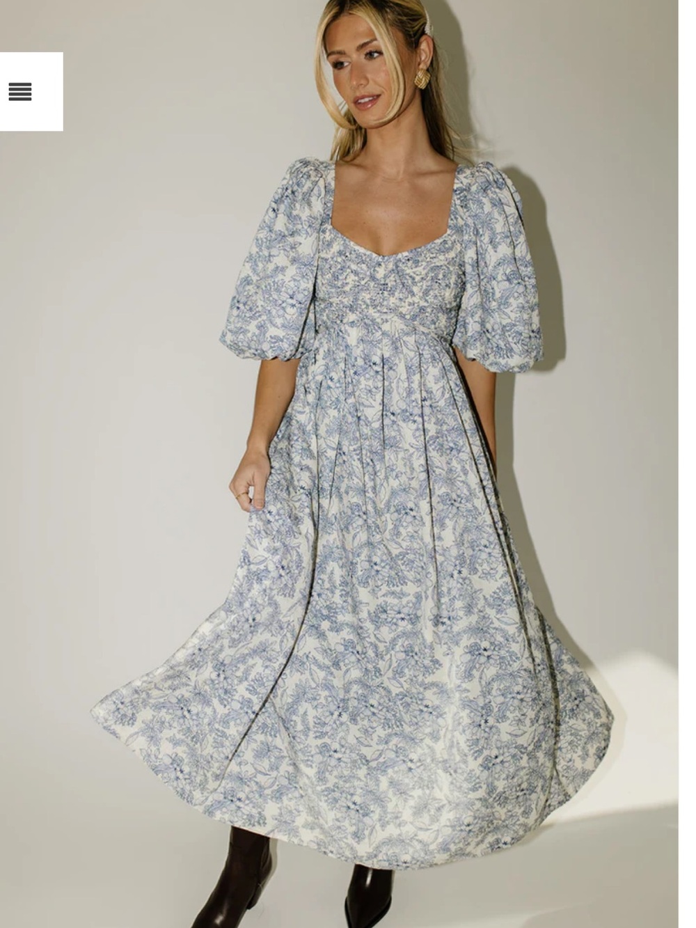 Zoco Gala Midi Dress Blue Floral NWT